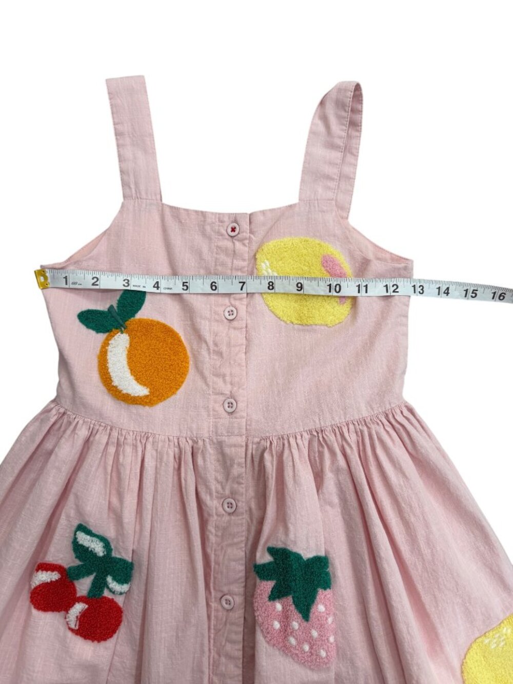 Mini Boden Girls 10-11 Yrs Remy Dress Sleeveless Pink Boucle Fruit Cotton Button - Picture 4 of 6